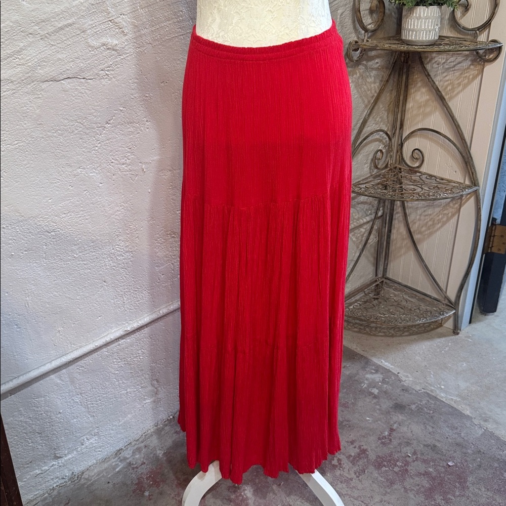 Vintage Cowgirl by Joan Winkler One Size Red Tier Skirt Long Pullon Elastic Wais